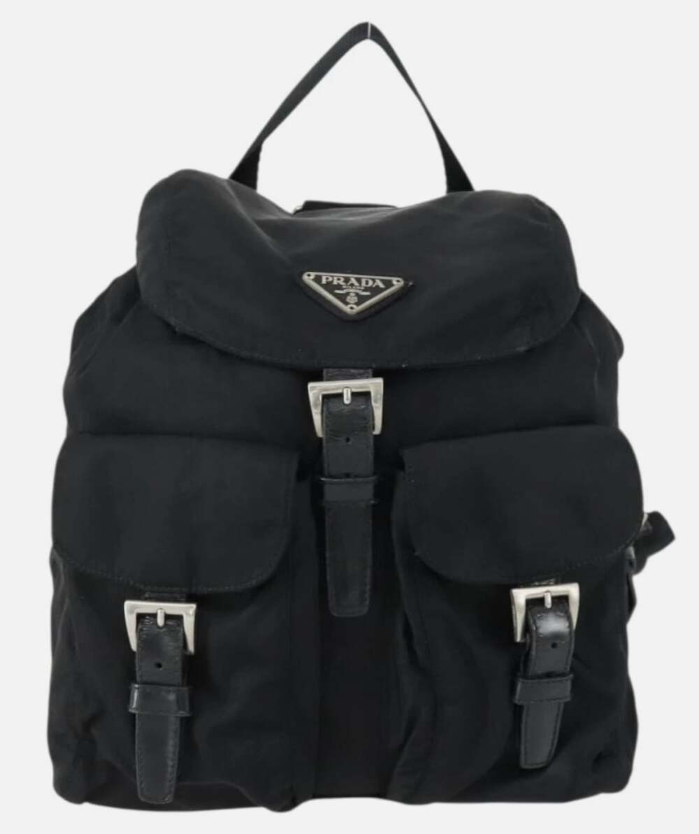 Prada Vintage Black Nylon Backpack Mini Leather Trim Designer Bag